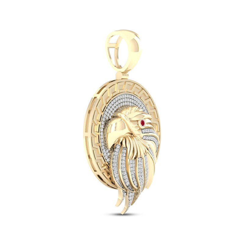 Main Image 2 of Men's Diamond & Lab-Created Ruby Eagle Head Medallion Charm 1/2 ct tw 10K Yellow Gold