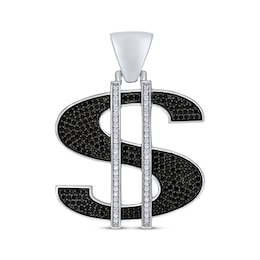 Men's Black & White Diamond Dollar Sign Charm 1-1/2 ct tw Sterling Silver