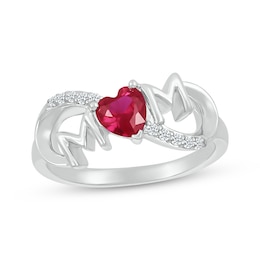 Heart-Shaped Lab-Created Ruby & White Lab-Created Sapphire &quot;Mom&quot; Infinity Ring Sterling Silver