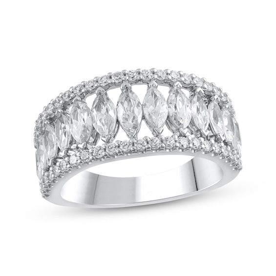 Lab-Grown Diamonds Marquise & Round-Cut Anniversary Band 2 ct tw 14K White Gold