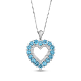 Swiss Blue Topaz & White Lab-Created Sapphire Heart Necklace Sterling Silver 18&quot;