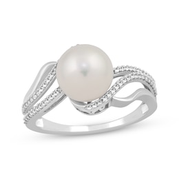 Cultured Pearl & White Lab-Created Sapphire Bypass Ring