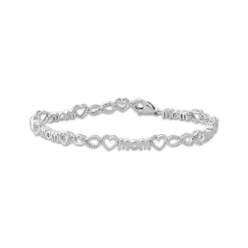 Diamond "Mom" Heart & Infinity Link Bracelet 1/20 ct tw Sterling Silver 7.25"