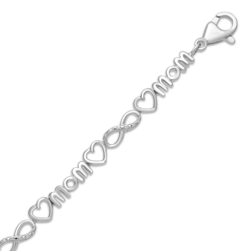 Diamond "Mom" Heart & Infinity Link Bracelet 1/20 ct tw Sterling Silver 7.25"