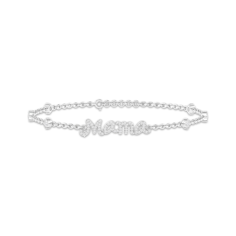 Main Image 1 of Diamond "Mama" Station Bracelet 1/4 ct tw 10K White Gold 7.5"