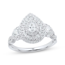 Pear-Shaped Diamond Triple-Frame Engagement Ring 1 ct tw 14K White Gold