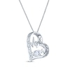 Thumbnail Image 2 of Lab-Created Opal & White Lab-Created Sapphire Heartbeat "Mom" Heart Necklace Sterling Silver 18"