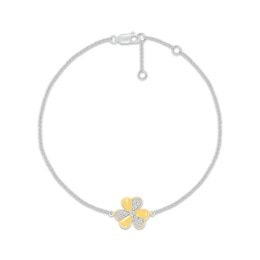 Diamond Clover Bracelet 1/10 ct tw Sterling Silver & 10K Yellow Gold 7.5"