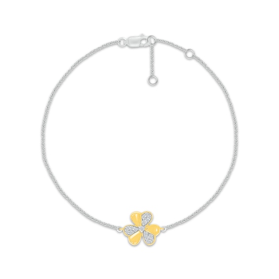 Diamond Clover Bracelet 1/10 ct tw Sterling Silver & 10K Yellow Gold 7.5"