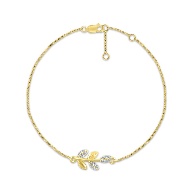 Main Image 1 of Diamond Leaf & Vine Bracelet 1/15 ct tw 10K Yellow Gold 7.5"