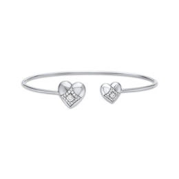 Diamond Inset Double Heart Cuff Bracelet 1/3 ct tw 10K White Gold