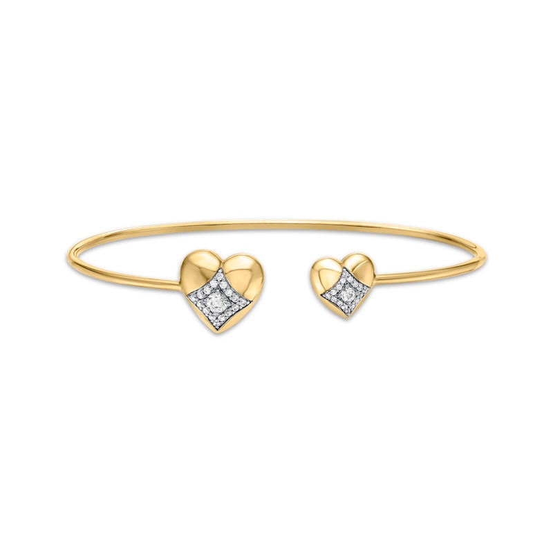 Diamond Inset Double Heart Cuff Bracelet 1/3 ct tw 10K Yellow Gold