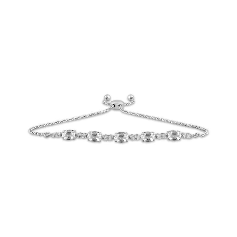 Oval-Cut White Lab-Created Sapphire Bolo Bracelet Sterling Silver