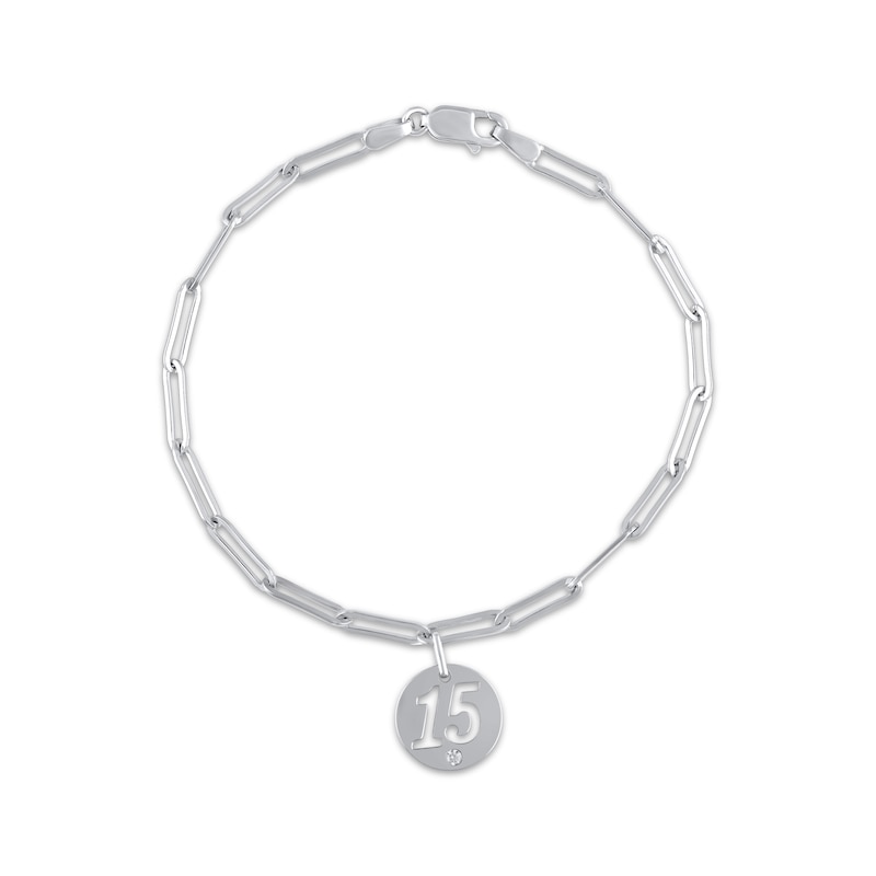 Main Image 1 of Diamond Accent Quinceañera Dangle Paperclip Bracelet 10K White Gold 7.5"