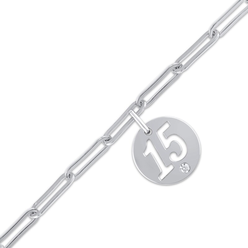 Main Image 2 of Diamond Accent Quinceañera Dangle Paperclip Bracelet 10K White Gold 7.5"