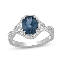 Oval-Cut London Blue Topaz & White Lab-Created Sapphire Ring Sterling Silver