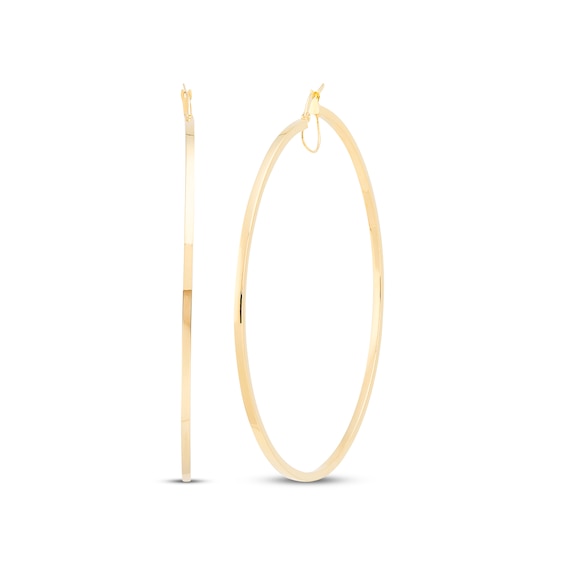 Squared Tube Hoop Earrings 10K Yellow Gold 73mm