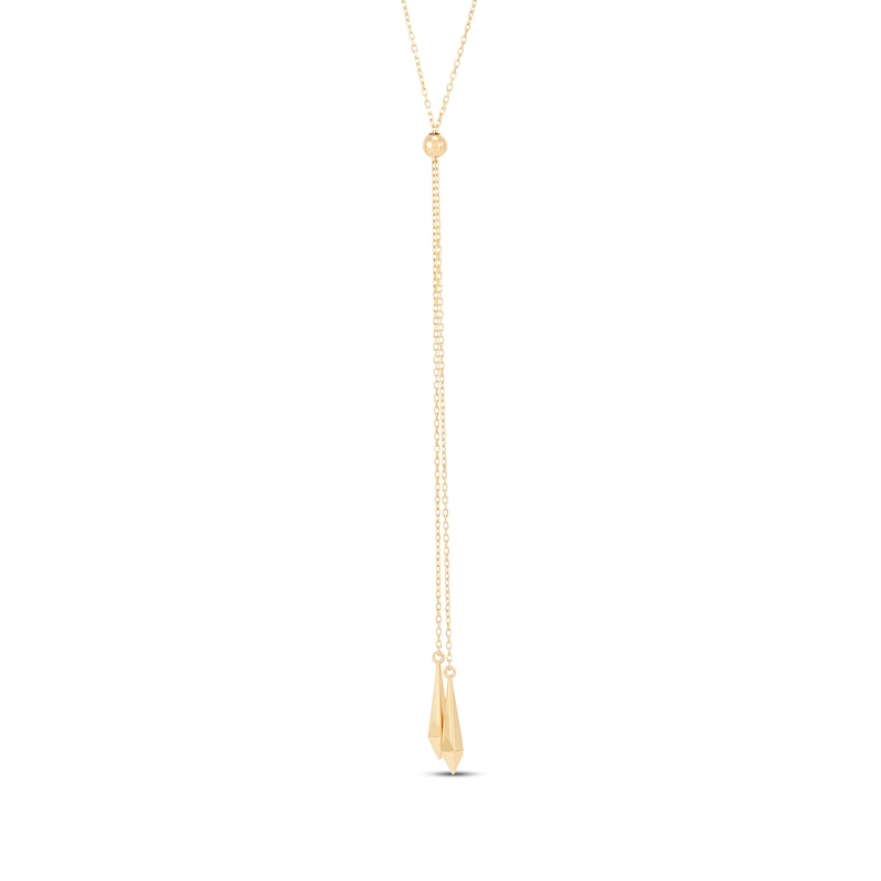 Rhombus Drop Lariat Bolo Necklace 14K Yellow Gold 26"