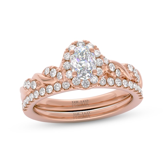 THE LEO Prisma Diamond Oval-Cut Halo Bridal Set 7/8 ct tw 14K Rose Gold