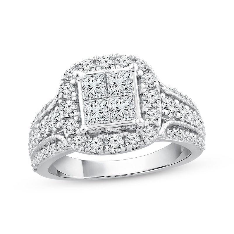 Main Image 1 of Adore Princess-Cut Diamond Engagement Ring 1-3/4 ct tw 14K White Gold