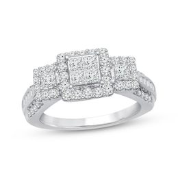 Princess & Baguette-Cut Diamond Engagement Ring 1 ct tw 10K White Gold