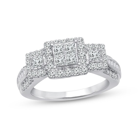 Princess & Baguette-Cut Diamond Engagement Ring 1 ct tw 10K White Gold