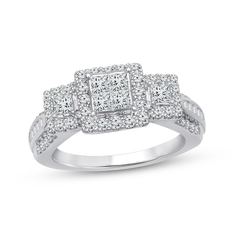 Main Image 1 of Adore Princess & Baguette-Cut Diamond Engagement Ring 1 ct tw 10K White Gold