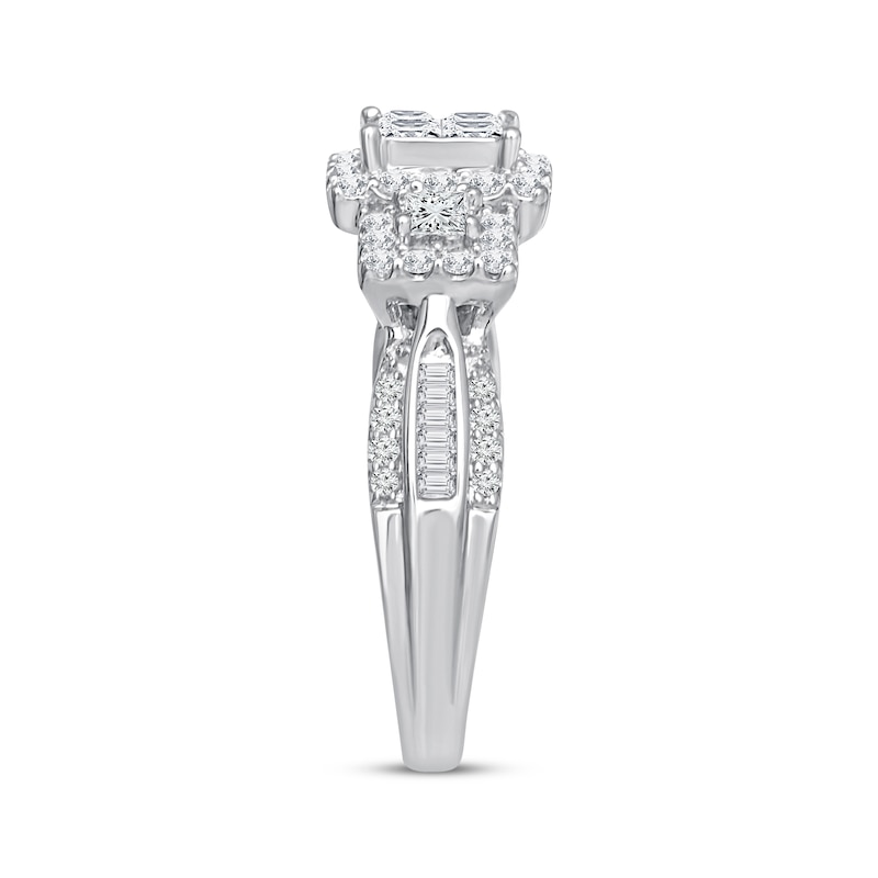 Main Image 2 of Adore Princess & Baguette-Cut Diamond Engagement Ring 1 ct tw 10K White Gold