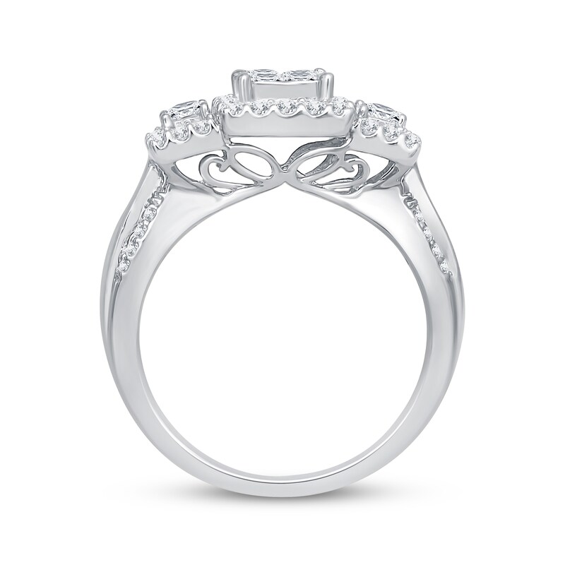 Main Image 3 of Adore Princess & Baguette-Cut Diamond Engagement Ring 1 ct tw 10K White Gold