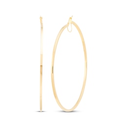 Square Tube Hoop Earrings 10K Yellow Gold 70mm