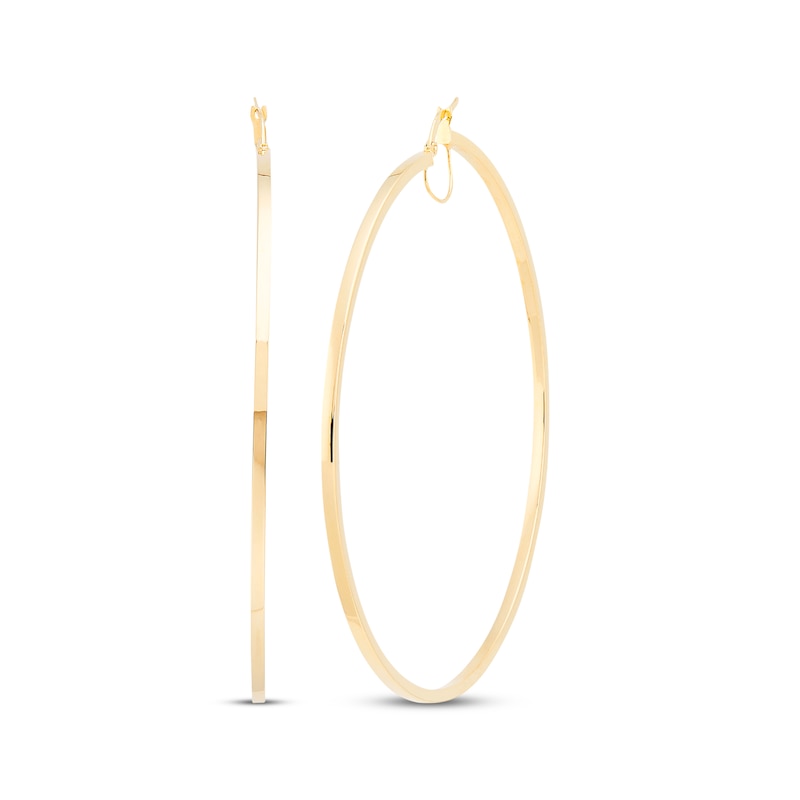 Main Image 1 of Square Tube Hoop Earrings 10K Yellow Gold 70mm