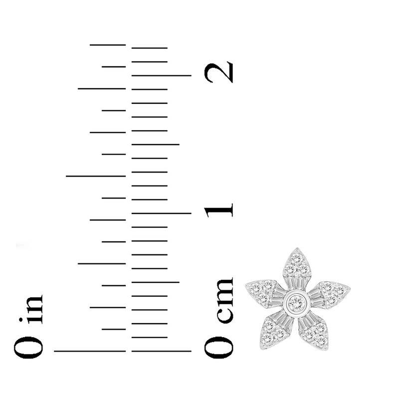 Main Image 4 of Baguette & Round-Cut Diamond Flower Stud Earrings 1/4 ct tw 10K White Gold