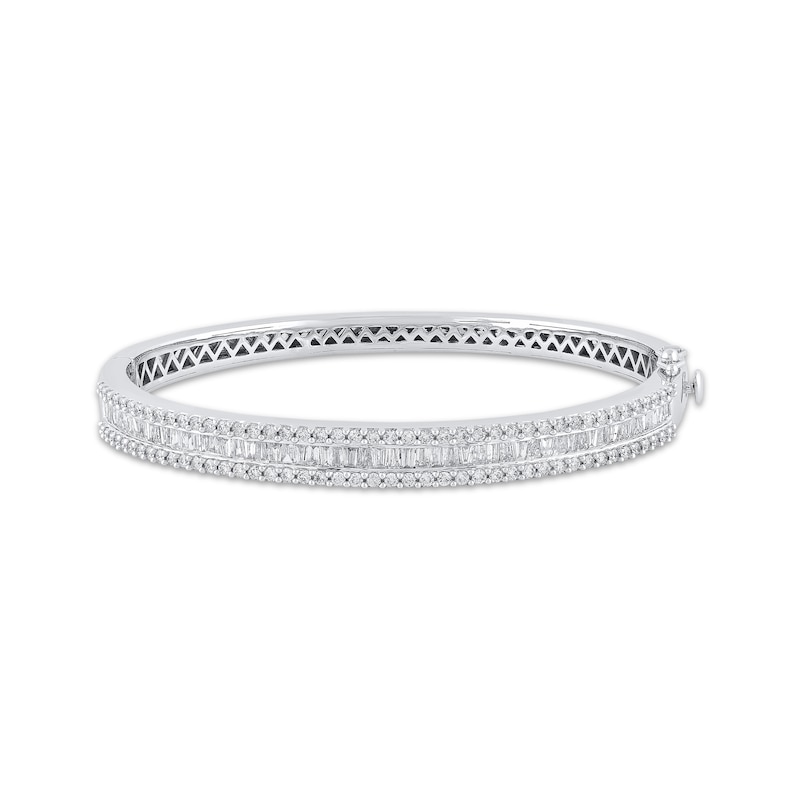 Main Image 1 of Baguette & Round-Cut Diamond Bangle Bracelet 3 ct tw 10K White Gold