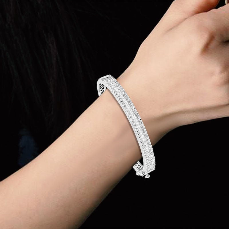 Main Image 3 of Baguette & Round-Cut Diamond Bangle Bracelet 3 ct tw 10K White Gold