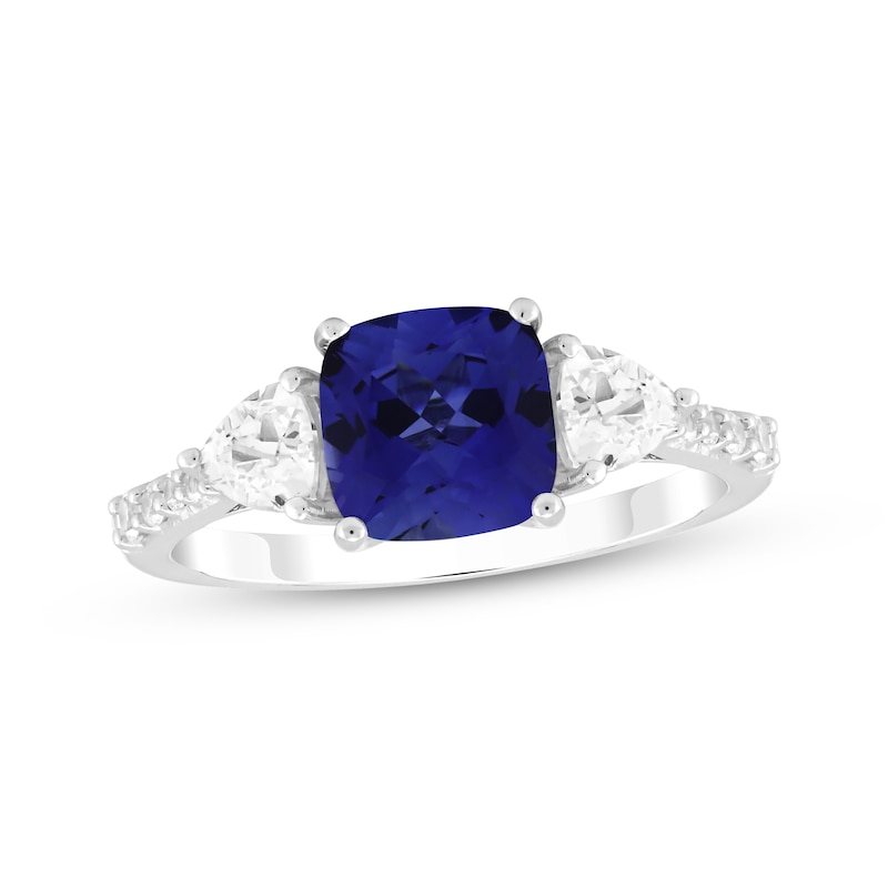 Main Image 1 of Cushion-Cut Blue Lab-Created Sapphire & White Lab-Created Sapphire Ring Sterling Silver