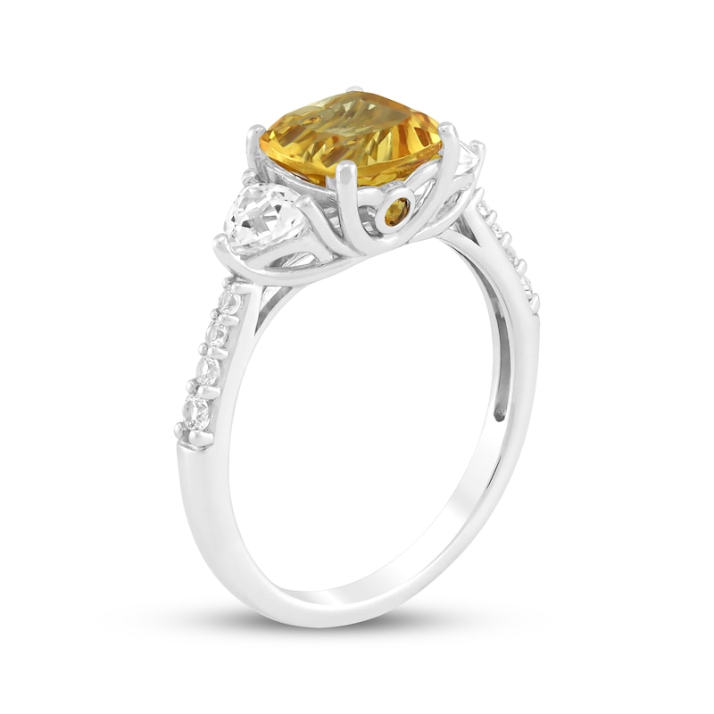 Main Image 2 of Cushion-Cut Citrine & White Lab-Created Sapphire Ring Sterling Silver