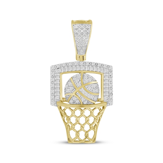 Men's Baguette & Round-Cut Diamond Basketball & Hoop Charm 1/4 ct tw 10K Yellow Gold