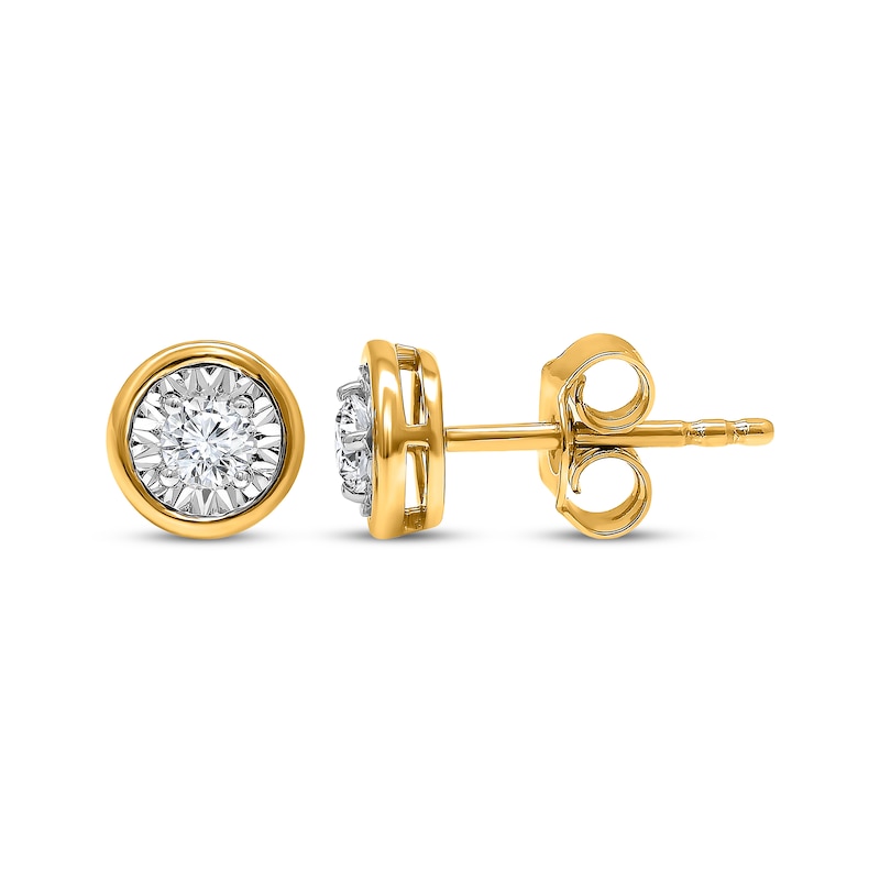 Main Image 1 of Round-Cut Diamond Bezel-Look Solitaire Stud Earrings 1/8 ct tw 10K Yellow Gold (J/I3)