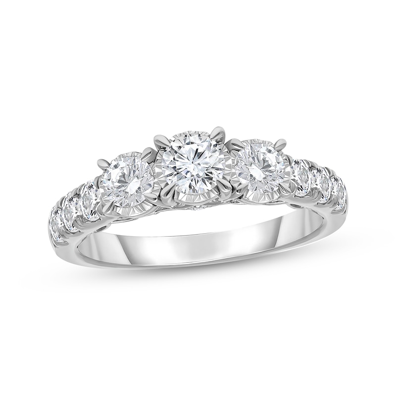 Main Image 1 of Memories, Moments, Magic Round-Cut Diamond Three-Stone Engagement Ring 1-1/2 ct tw 10K White Gold