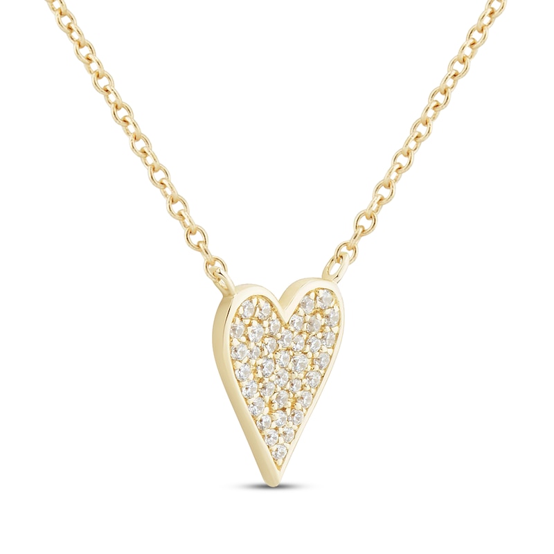 Main Image 2 of Multi-Diamond Elongated Heart Necklace 1/10 ct tw 10K Yellow Gold