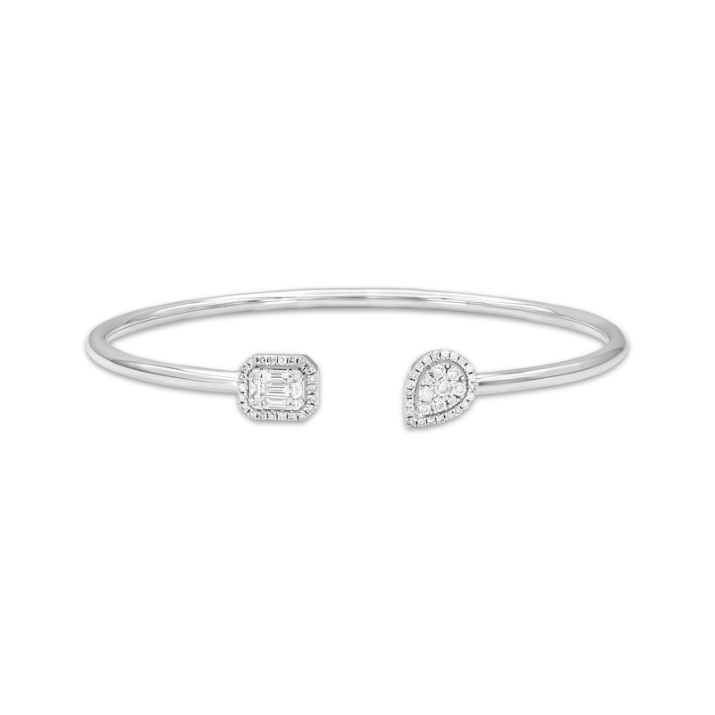 Baguette & Round-Cut Multi-Diamond Flex Cuff Bangle 1/2 ct tw 10K White Gold