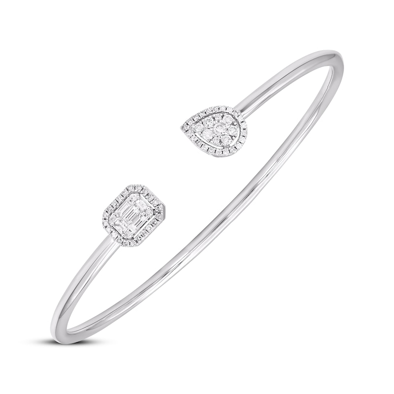 Baguette & Round-Cut Multi-Diamond Flex Cuff Bangle 1/2 ct tw 10K White Gold