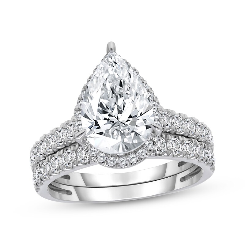 Lab-Grown Diamonds Pear-Shaped Halo Bridal Set 3-1/2 ct tw 14K White Gold - Main Image