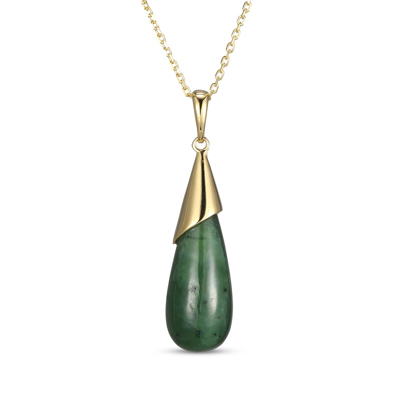 Main Image 1 of Pear-Shaped Nephrite Jade Drop Necklace 14K Yellow Gold 18"