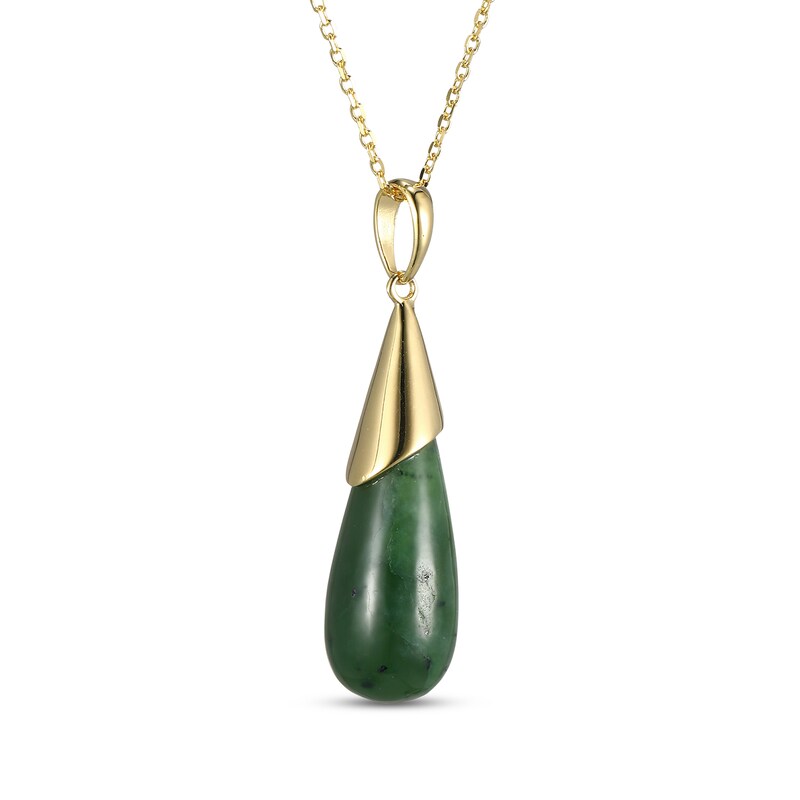Main Image 2 of Pear-Shaped Nephrite Jade Drop Necklace 14K Yellow Gold 18"