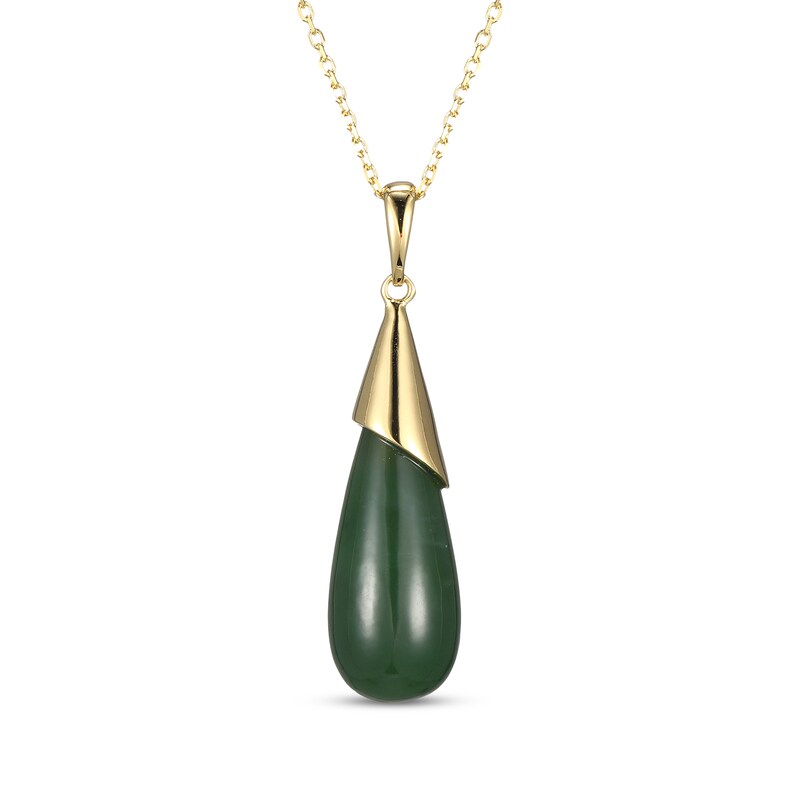 Main Image 3 of Pear-Shaped Nephrite Jade Drop Necklace 14K Yellow Gold 18"