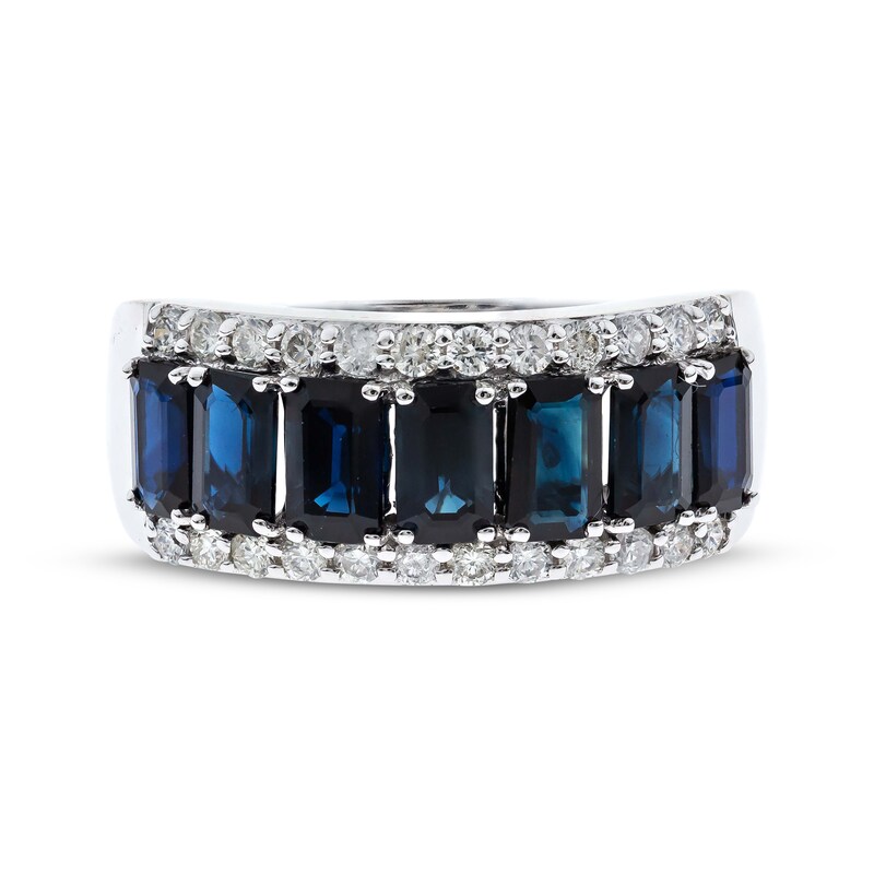 Main Image 3 of Emerald-Cut Natural Blue Sapphire & Diamond Ring 1/3 ct tw 14K White Gold