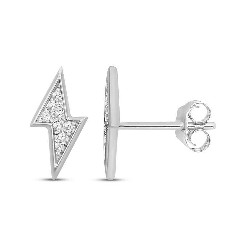 Main Image 1 of Diamond Lightning Bolt Stud Earrings 1/4 ct tw 10K White Gold