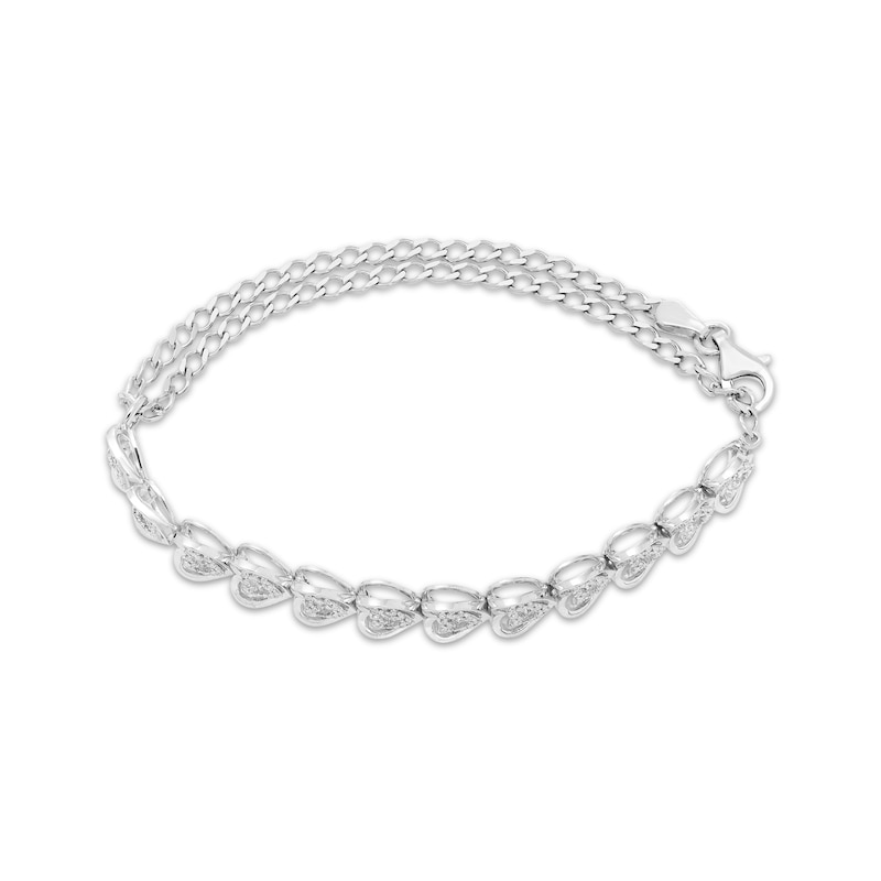 Main Image 2 of Diamond Double Heart Adjustable Bracelet 1/4 ct tw 10K White Gold
