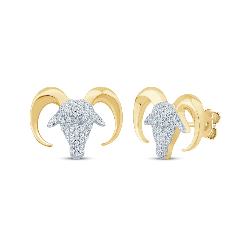 Main Image 1 of Men's Diamond Ram's Head Stud Earrings 1/4 ct tw 10K Yellow Gold